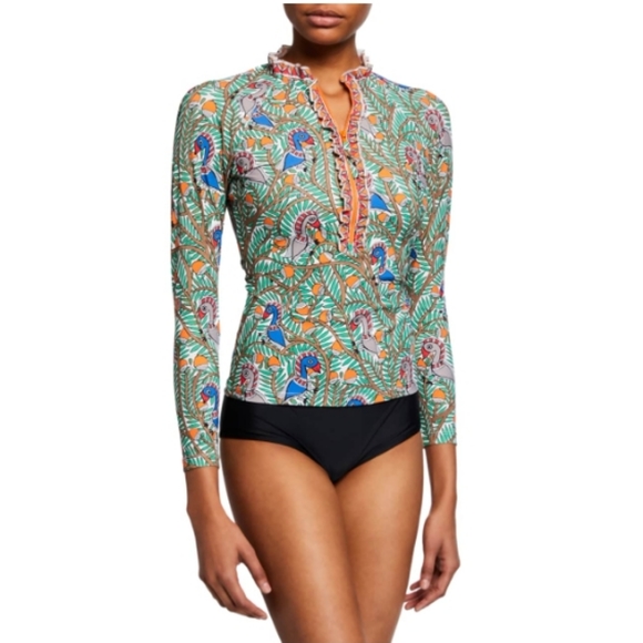 Tory Burch Other - TORY BURCH Printed Ruffle Long-Sleeve Swim Rashguard